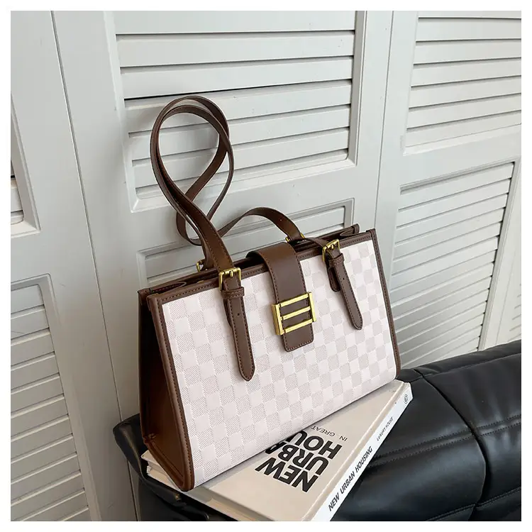 Large Capacity Brown White Textured Shoulder Bag for Women — feature 65