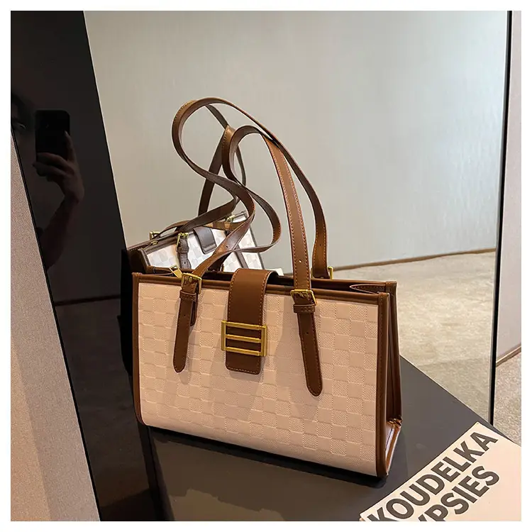 Large Capacity Brown White Textured Shoulder Bag for Women — feature 66