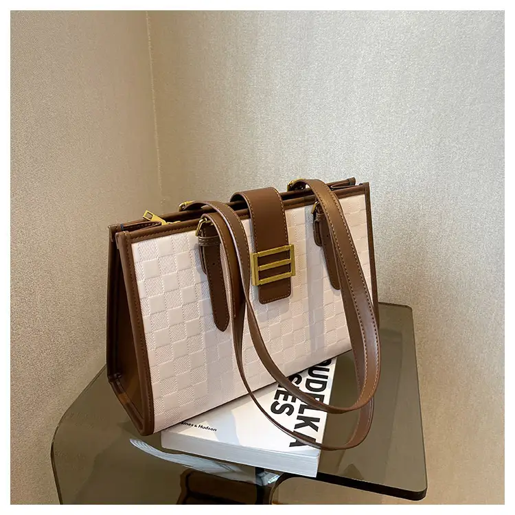 Large Capacity Brown White Textured Shoulder Bag for Women — feature 67