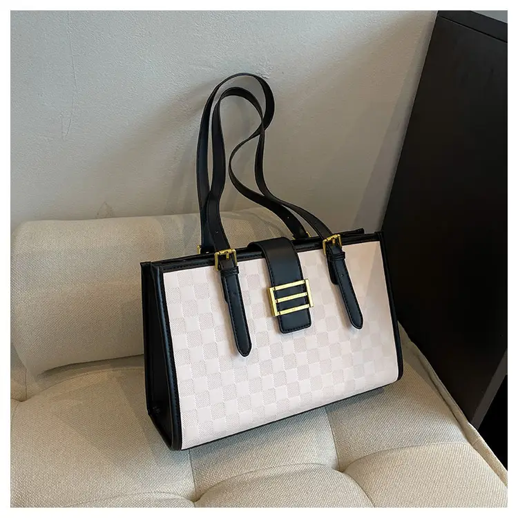 Large Capacity Brown White Textured Shoulder Bag for Women — feature 69