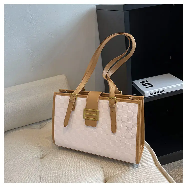Large Capacity Brown White Textured Shoulder Bag for Women — feature 70