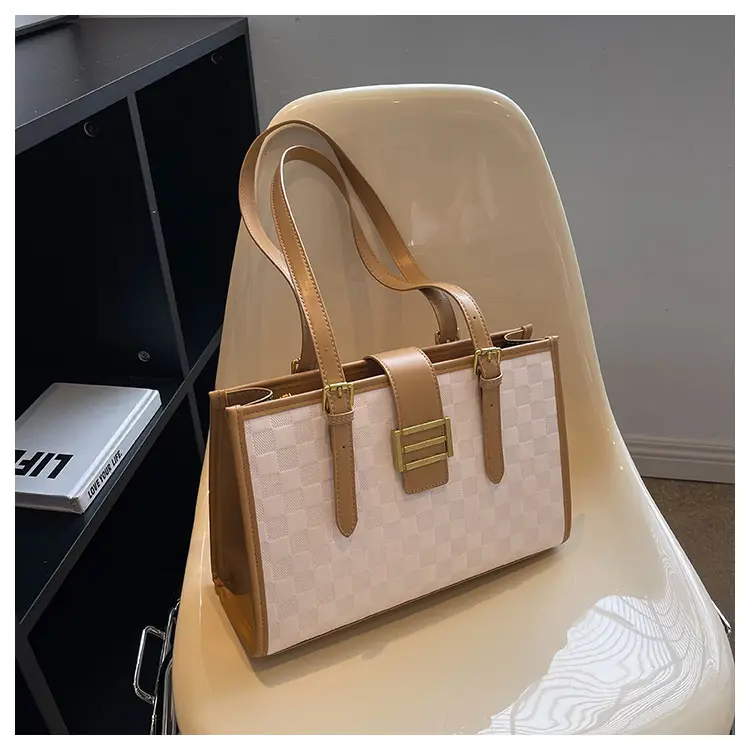 Large Capacity Brown White Textured Shoulder Bag for Women — feature 71