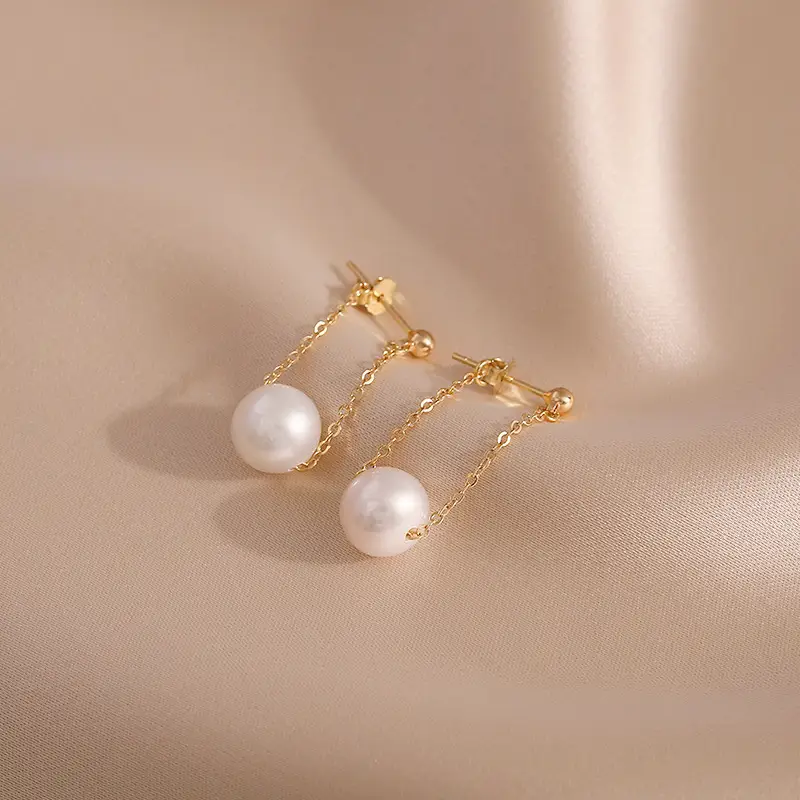 Natural Freshwater Pearl Earrings 925 Silver Chain