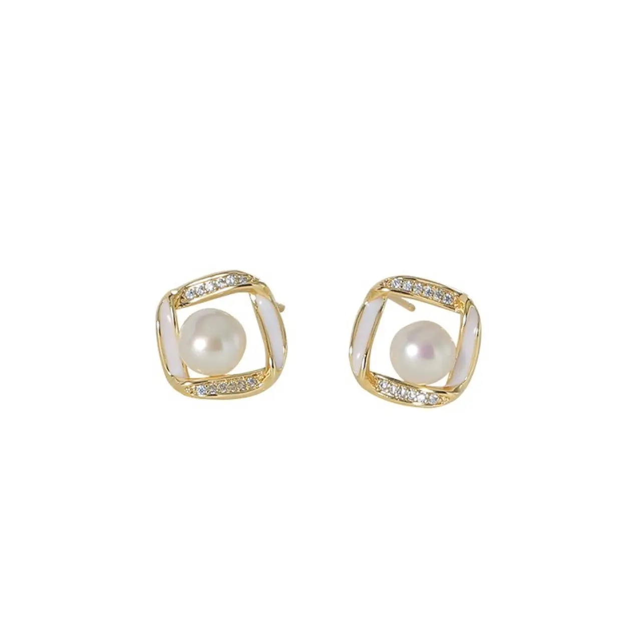 French Fashion Pearl Earrings S925 Silver Diamond Set - Image 5