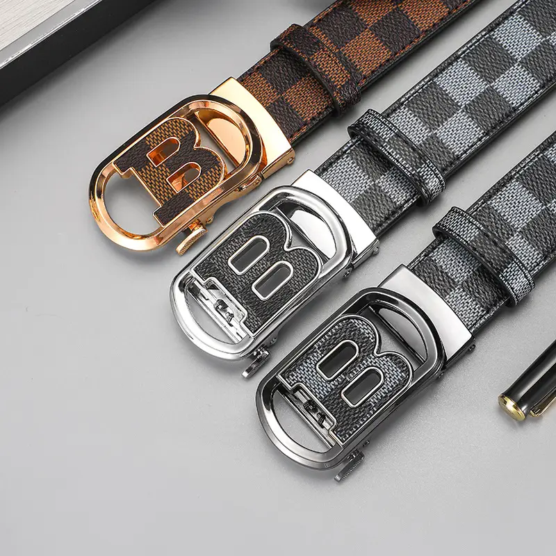 Gold Plated Letter Plaid Men's Belt Business Casual All-match - Image 11