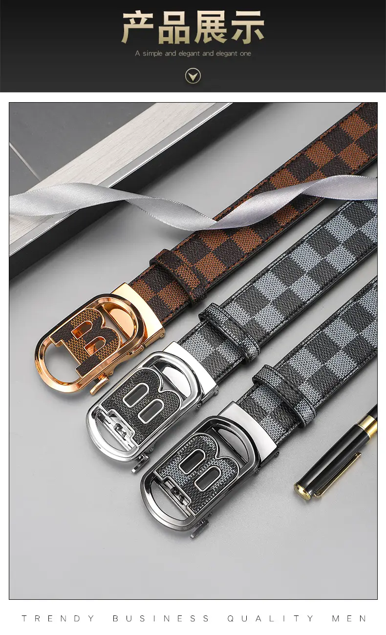 Gold Plated Letter Plaid Men's Belt Business Casual All-match β feature 10