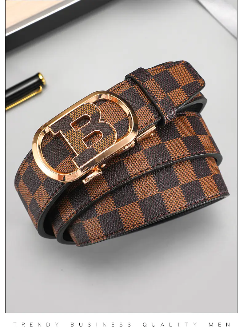 Gold Plated Letter Plaid Men's Belt Business Casual All-match β feature 11
