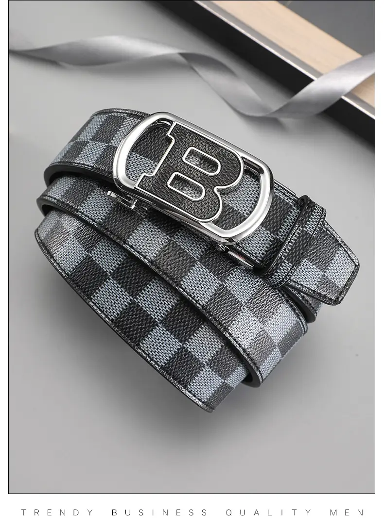 Gold Plated Letter Plaid Men's Belt Business Casual All-match β feature 12