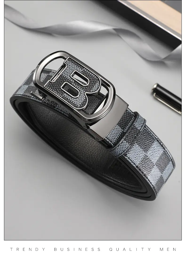 Gold Plated Letter Plaid Men's Belt Business Casual All-match β feature 13