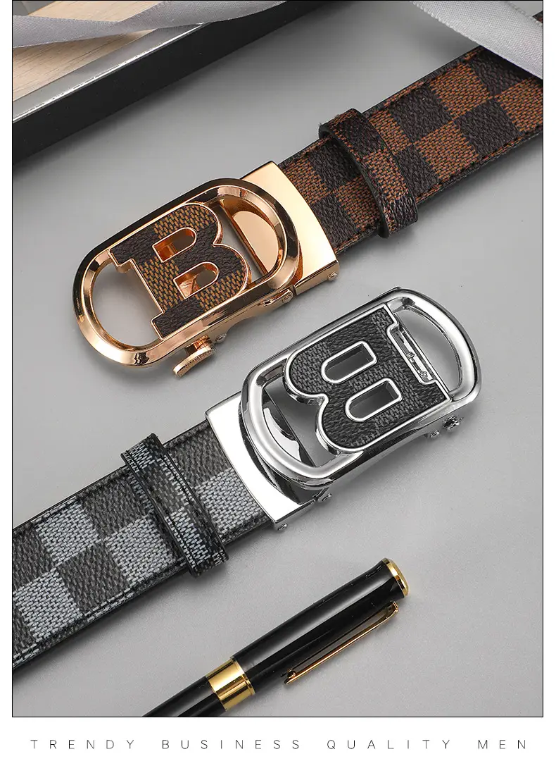 Gold Plated Letter Plaid Men's Belt Business Casual All-match β feature 14