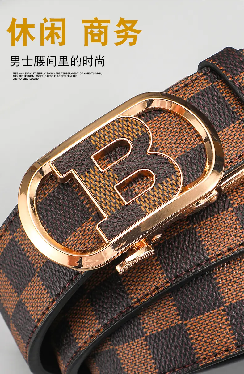 Gold Plated Letter Plaid Men's Belt Business Casual All-match β feature 2