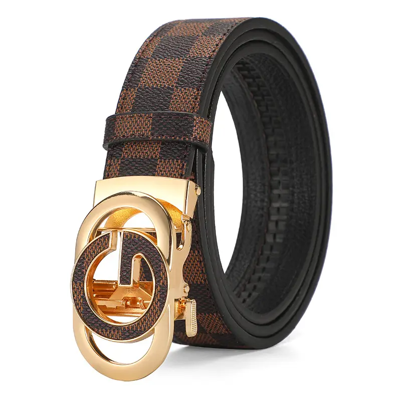 Gold Plated Letter Plaid Men's Belt Business Casual All-match