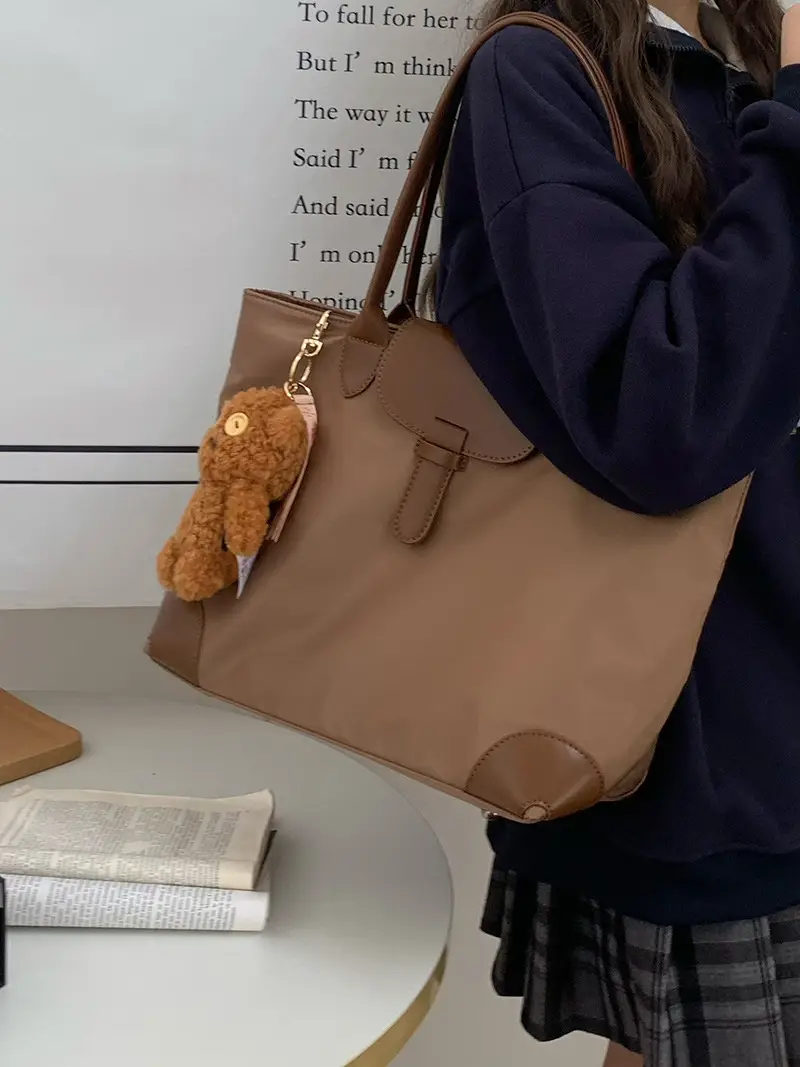 Women Large Capacity Brown Nylon Shoulder Bag - Image 6