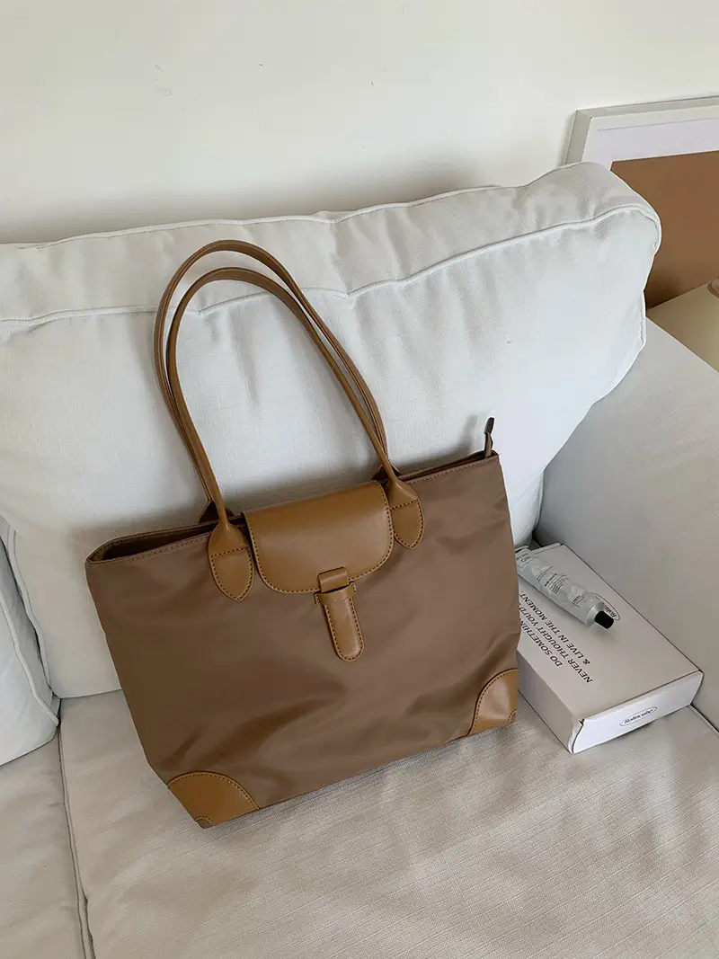 Women Large Capacity Brown Nylon Shoulder Bag - Image 2