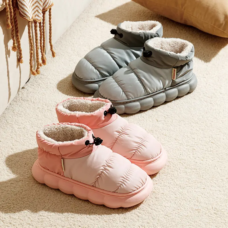 Autumn and Winter Couple's Waterproof Thick Soft Bottom Cotton Slippers Women's Bag Heel Moon Shoes Warm Indoor Home and Wearing for Men