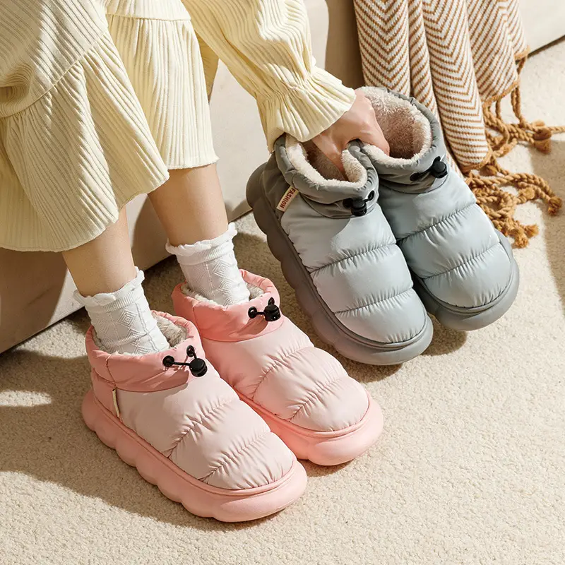 Autumn and Winter Couple's Waterproof Thick Soft Bottom Cotton Slippers Women's Bag Heel Moon Shoes Warm Indoor Home and Wearing for Men