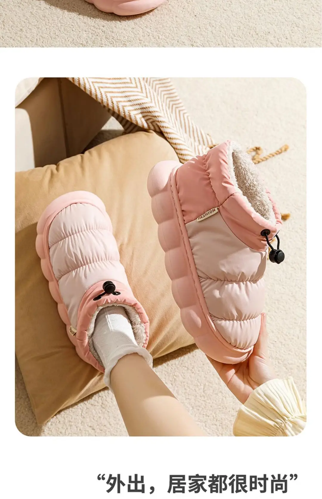 Autumn and Winter Couple's Waterproof Thick Soft Bottom Cotton Slippers Women's Bag Heel Moon Shoes Warm Indoor Home and Wearing for Men — feature 15