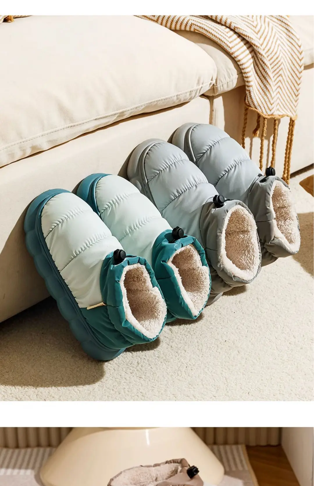 Autumn and Winter Couple's Waterproof Thick Soft Bottom Cotton Slippers Women's Bag Heel Moon Shoes Warm Indoor Home and Wearing for Men — feature 17