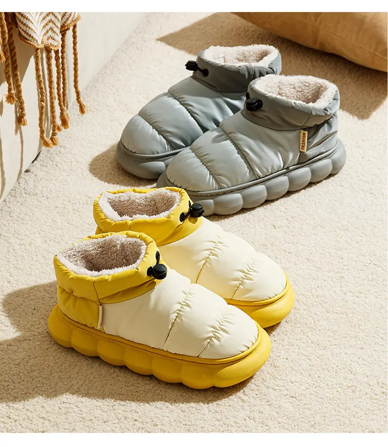 Autumn and Winter Couple's Waterproof Thick Soft Bottom Cotton Slippers Women's Bag Heel Moon Shoes Warm Indoor Home and Wearing for Men — feature 19