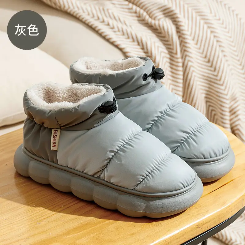 Autumn and Winter Couple's Waterproof Thick Soft Bottom Cotton Slippers Women's Bag Heel Moon Shoes Warm Indoor Home and Wearing for Men