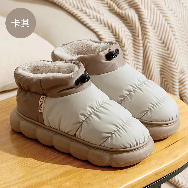Autumn and Winter Couple's Waterproof Thick Soft Bottom Cotton Slippers Women's Bag Heel Moon Shoes Warm Indoor Home and Wearing for Men