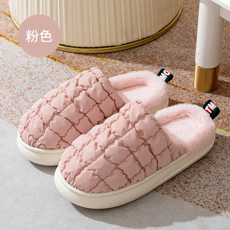 Autumn and Winter Couple's Waterproof Thick Soft Bottom Cotton Slippers Women's Bag Heel Moon Shoes Warm Indoor Home and Wearing for Men