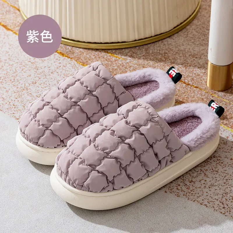 Autumn and Winter Couple's Waterproof Thick Soft Bottom Cotton Slippers Women's Bag Heel Moon Shoes Warm Indoor Home and Wearing for Men