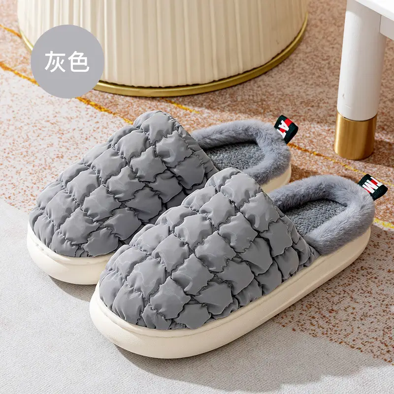 Autumn and Winter Couple's Waterproof Thick Soft Bottom Cotton Slippers Women's Bag Heel Moon Shoes Warm Indoor Home and Wearing for Men