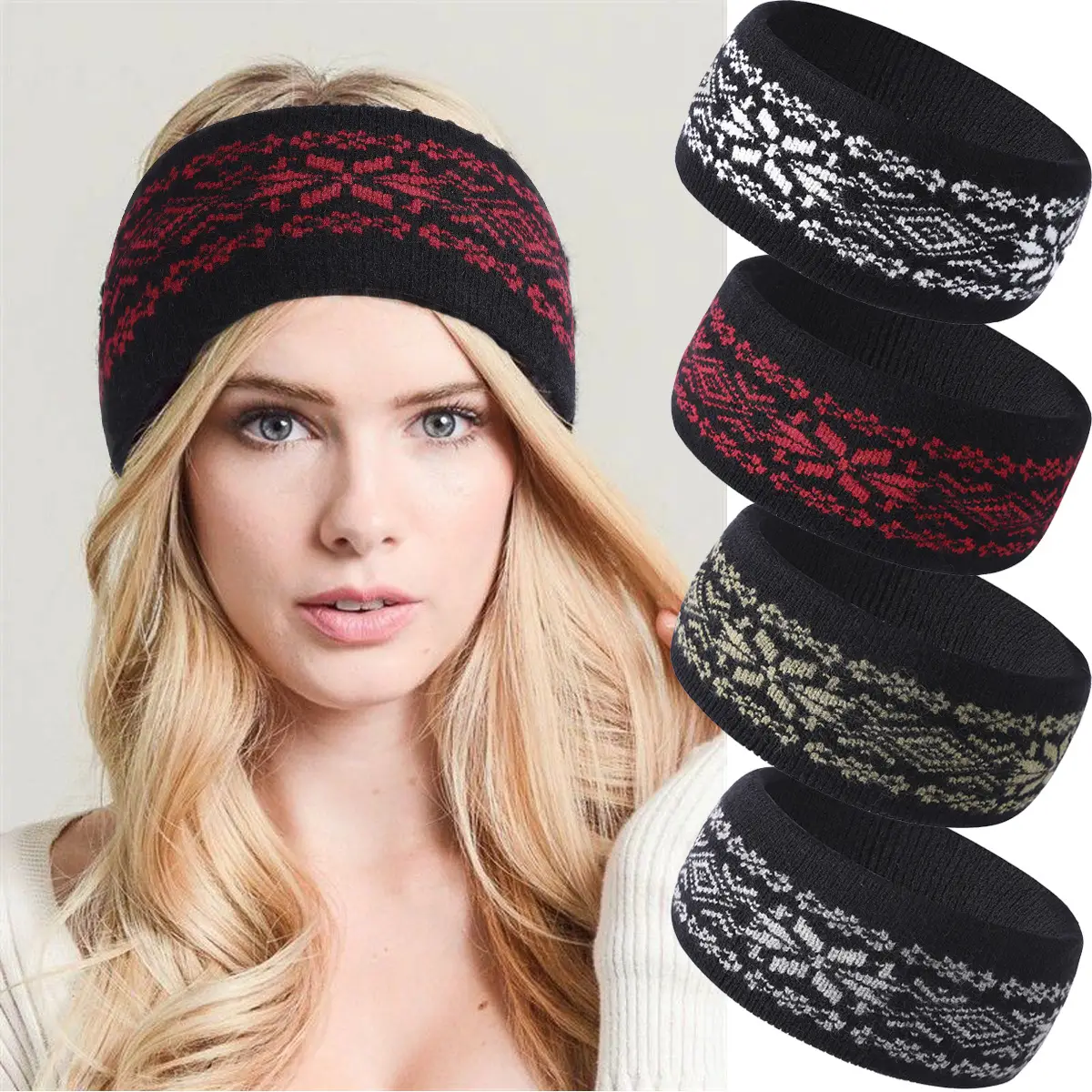 Autumn Knitted Headband Geometric Pattern Brown