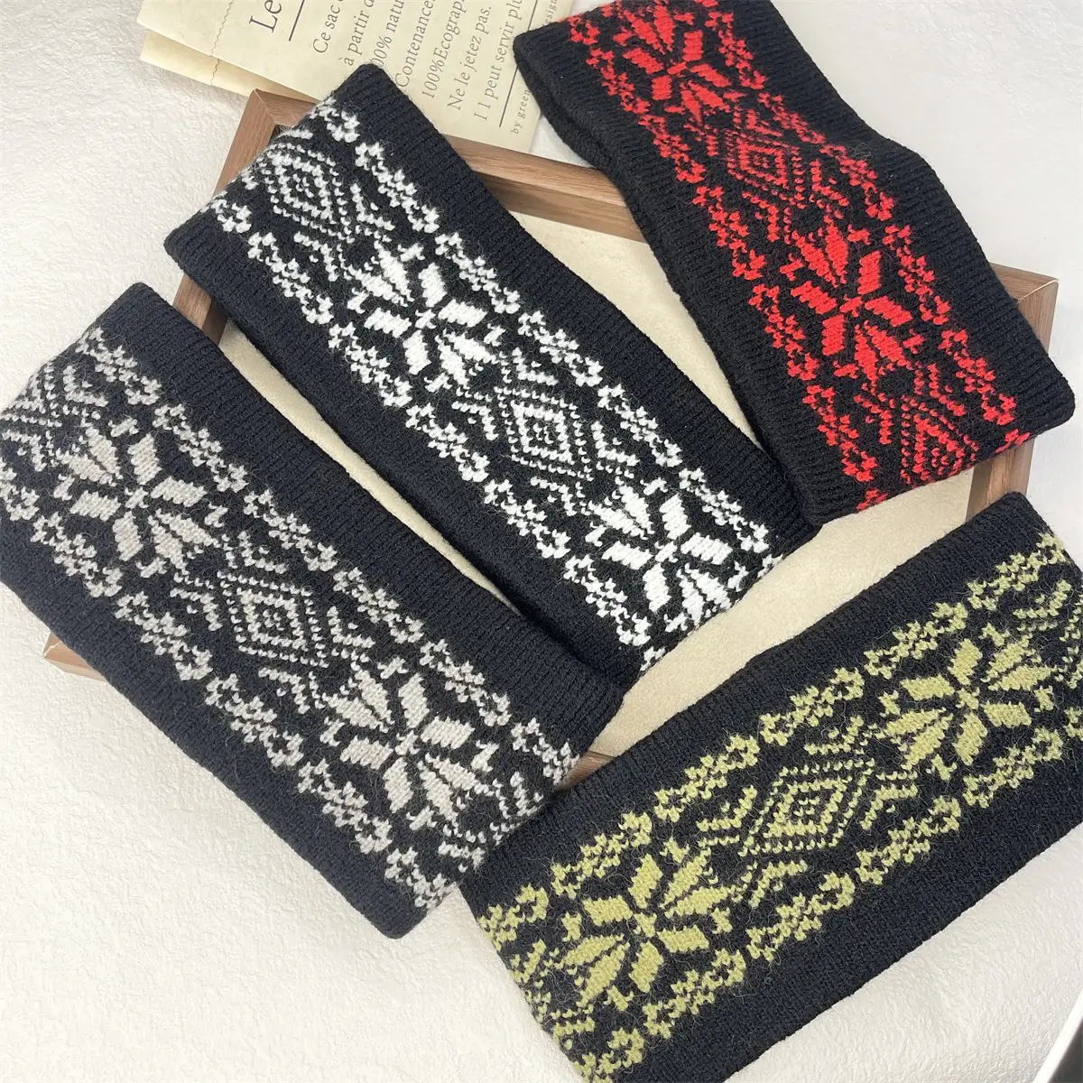 Autumn Knitted Headband Geometric Pattern Brown