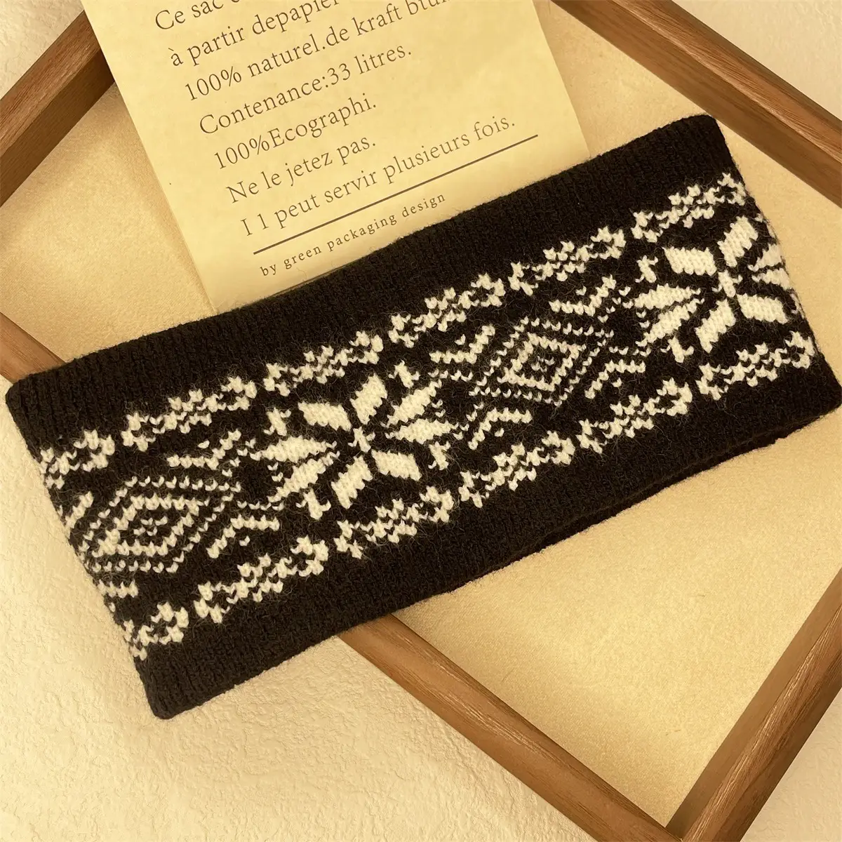 Autumn Knitted Headband Geometric Pattern Brown