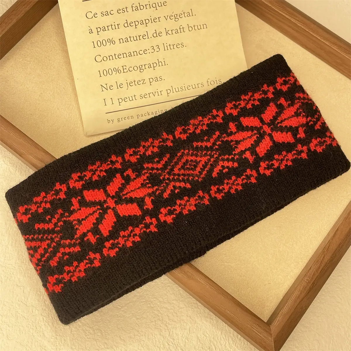 Autumn Knitted Headband Geometric Pattern Brown