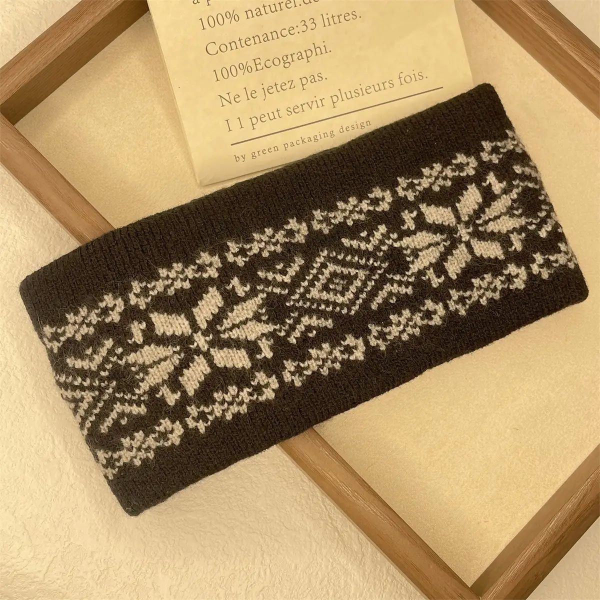 Autumn Knitted Headband Geometric Pattern Brown