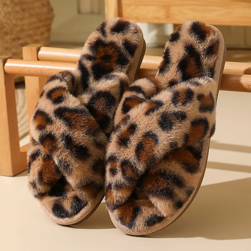 2023 cross-border autumn and winter New imitation rabbit hair ladies cross-belt home cotton slippers thick-soled warm indoor slippers
