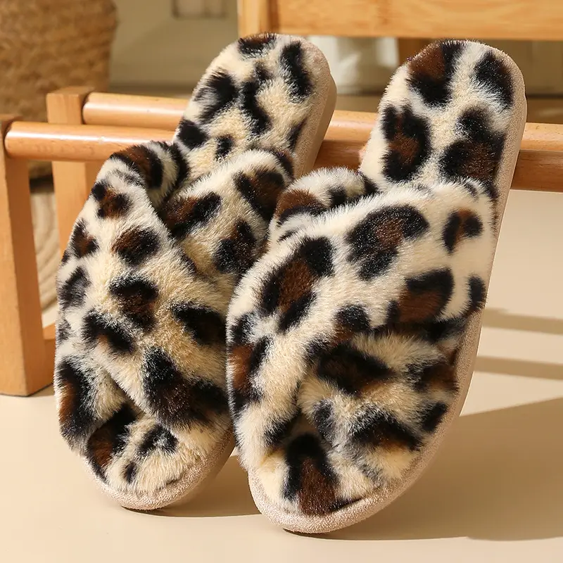 2023 cross-border autumn and winter New imitation rabbit hair ladies cross-belt home cotton slippers thick-soled warm indoor slippers