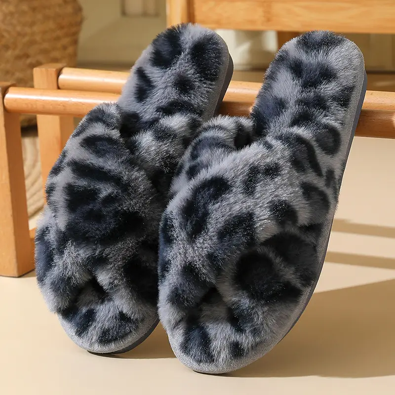 2023 cross-border autumn and winter New imitation rabbit hair ladies cross-belt home cotton slippers thick-soled warm indoor slippers