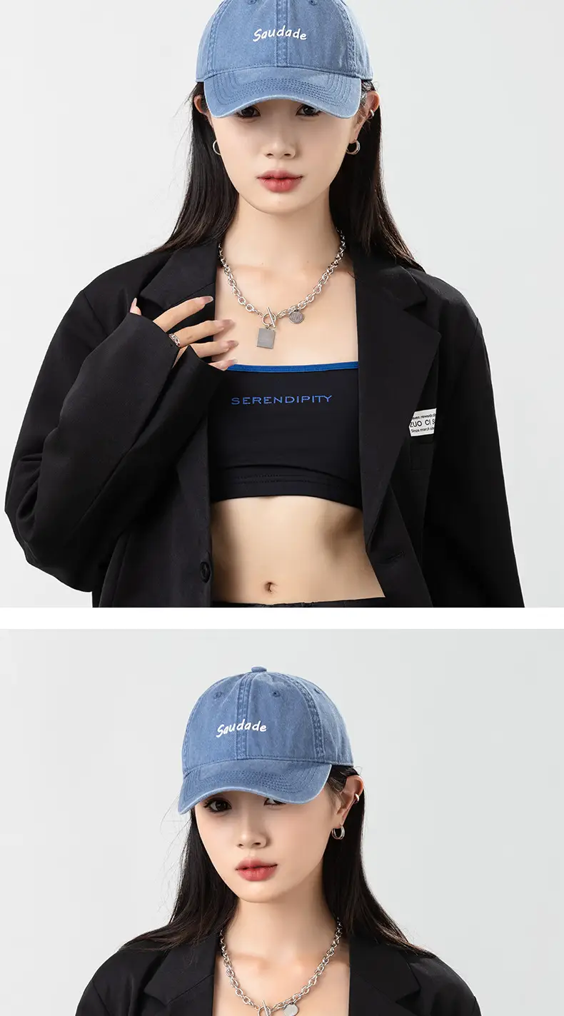 Women's Blue Washed Wide-brim Cowboy Hat with "Serenity" Embroidery — feature 6