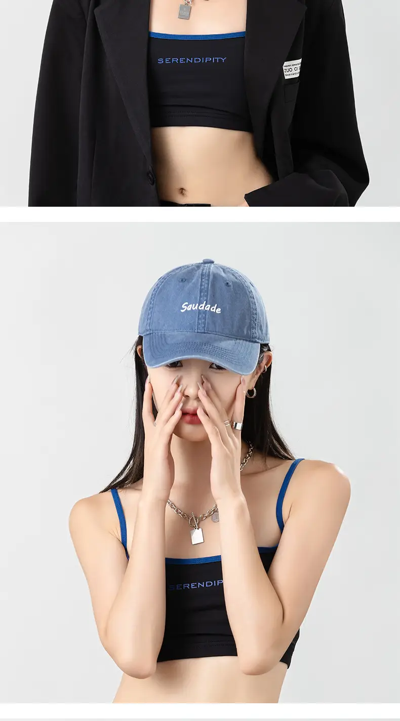 Women's Blue Washed Wide-brim Cowboy Hat with "Serenity" Embroidery — feature 7