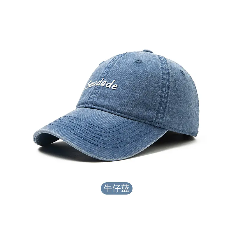 Women's Blue Washed Wide-brim Cowboy Hat with "Serenity" Embroidery