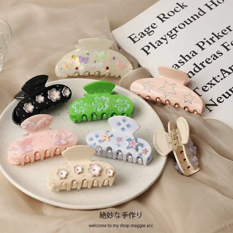 2025 New Acetic Acid Patch Clip Flower Five-pointed Star Hairpin Women's Head Hair Shark Clip Hair Accessories Hairpin - Image 8