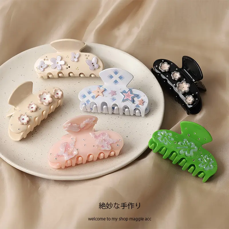 2025 New Acetic Acid Patch Clip Flower Five-pointed Star Hairpin Women's Head Hair Shark Clip Hair Accessories Hairpin — feature 13