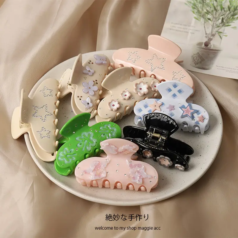 2025 New Acetic Acid Patch Clip Flower Five-pointed Star Hairpin Women's Head Hair Shark Clip Hair Accessories Hairpin — feature 15