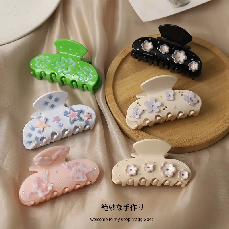 2025 New Acetic Acid Patch Clip Flower Five-pointed Star Hairpin Women's Head Hair Shark Clip Hair Accessories Hairpin — feature 17