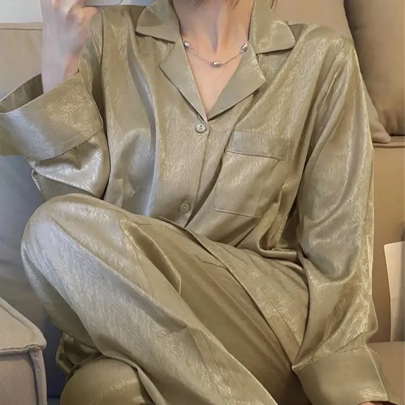 Ice Silk Pajamas for Women Spring & Fall Long-Sleeved Cute New Thin Silk Summer Ladies Ins Style Suit Home Clothes