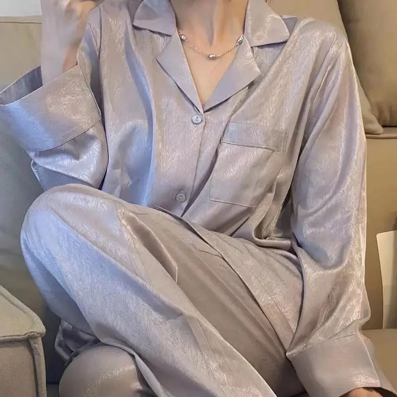 Ice Silk Pajamas for Women Spring & Fall Long-Sleeved Cute New Thin Silk Summer Ladies Ins Style Suit Home Clothes