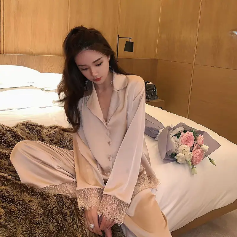 Ice Silk Pajamas for Women Spring & Fall Long-Sleeved Cute New Thin Silk Summer Ladies Ins Style Suit Home Clothes
