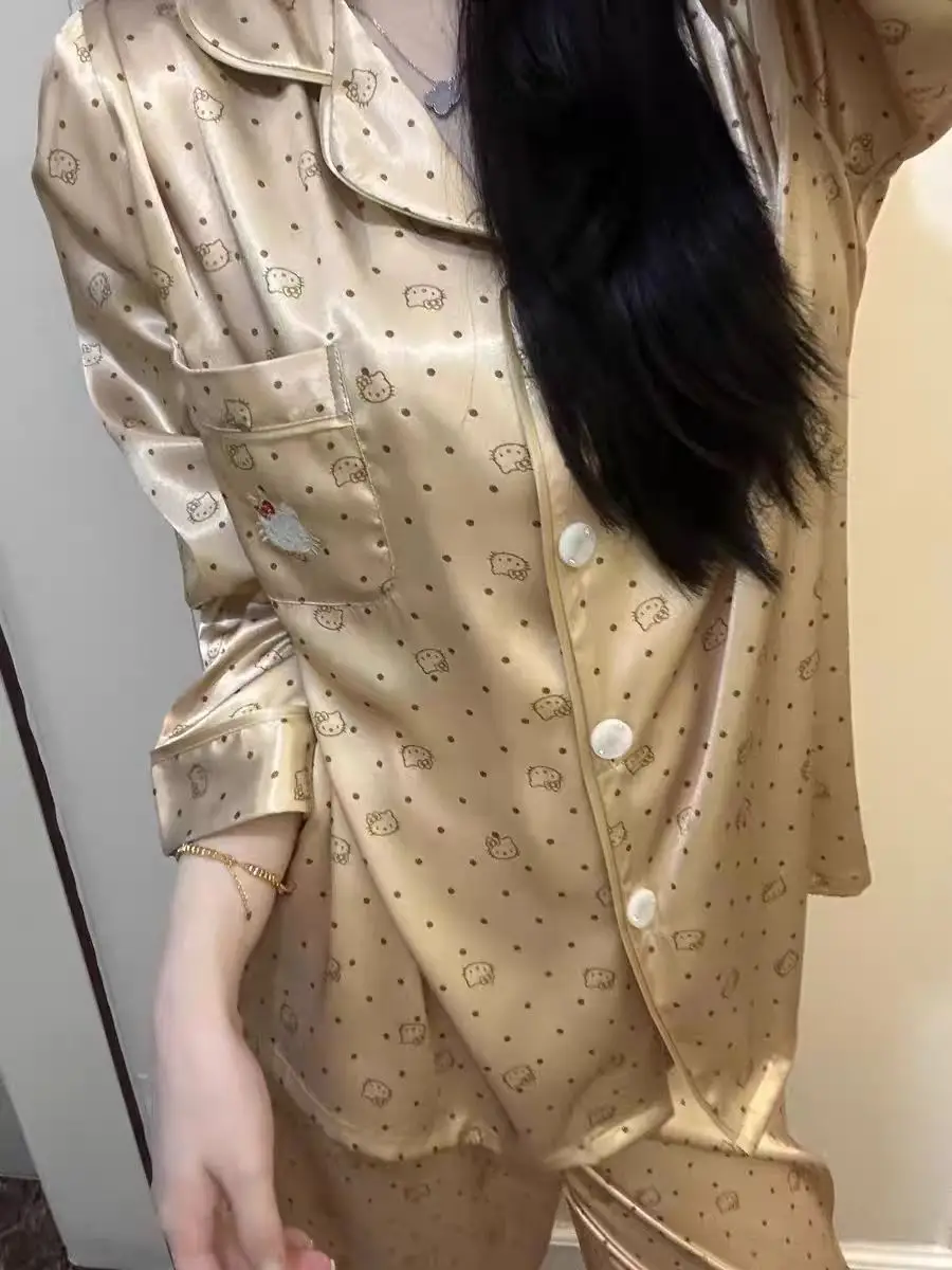 Ice Silk Pajamas for Women Spring & Fall Long-Sleeved Cute New Thin Silk Summer Ladies Ins Style Suit Home Clothes