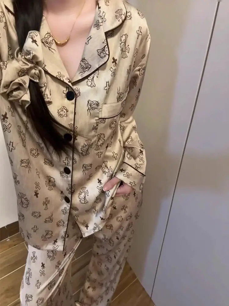 Ice Silk Pajamas for Women Spring & Fall Long-Sleeved Cute New Thin Silk Summer Ladies Ins Style Suit Home Clothes