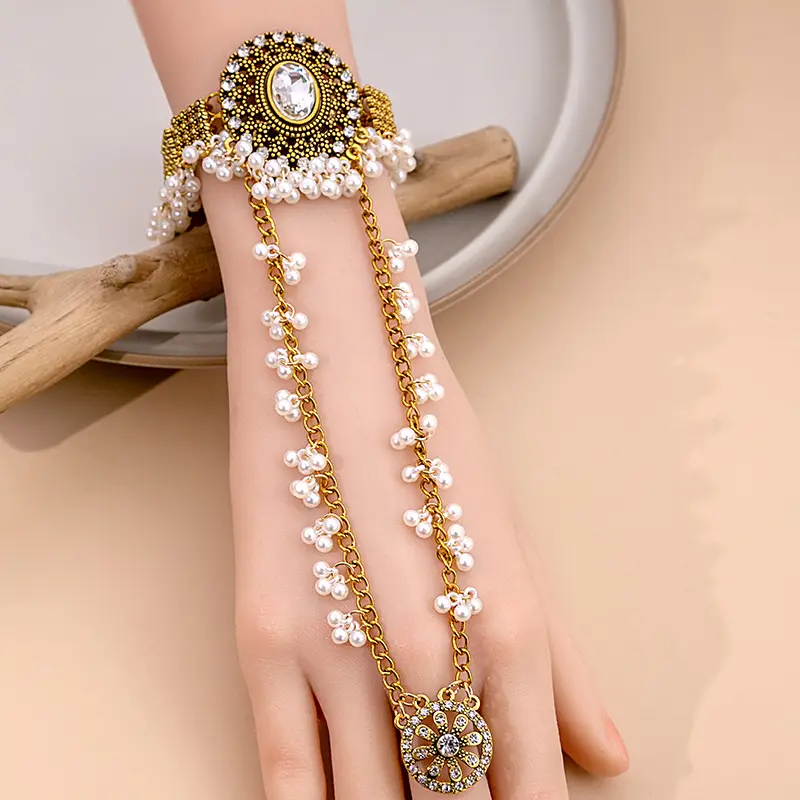Vintage Ethnic Geometric Square Bracelet with Pearl Tassels - Image 12
