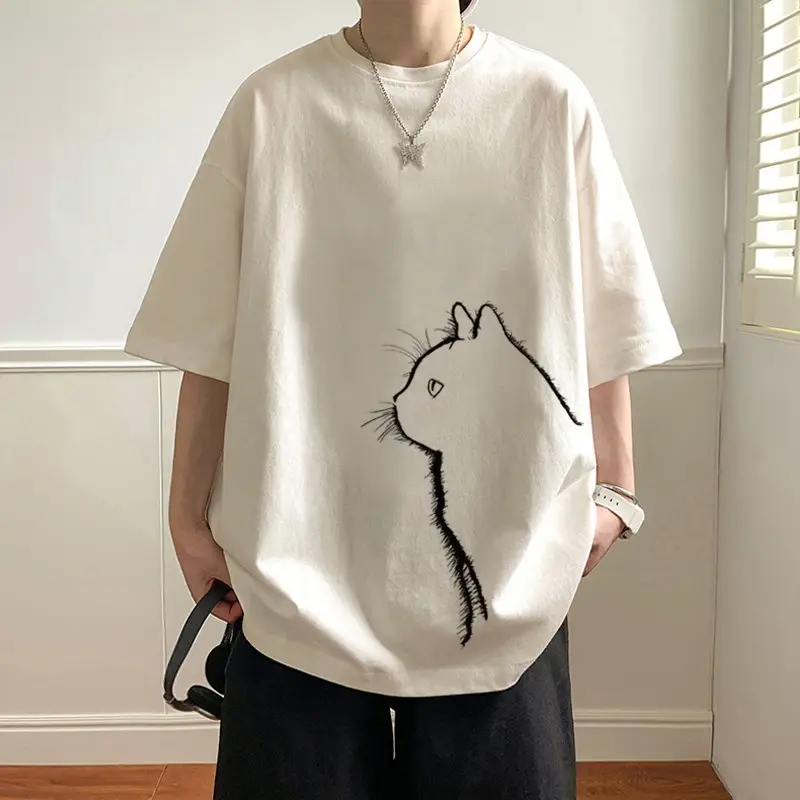 Men Cotton Cat Print T-Shirt Summer 2023 - Image 5